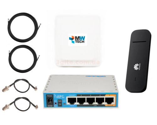 HUAWEI E3372h-320 + Mikrotik hAP ac lite + Антенный комплект MIMO 1700-2700 мГц 15 дБи панельная